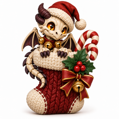Illustration of the intended Bone Stocking Christmas dragon design