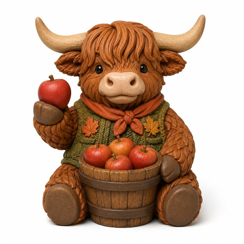 Illustration of the intended Apple Harvest Highland cow design
