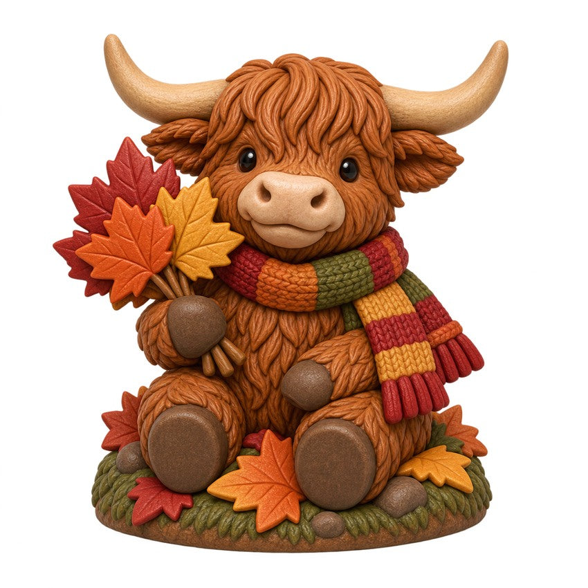 Illustration of the intended Maple Leaf Collector Highland cow design