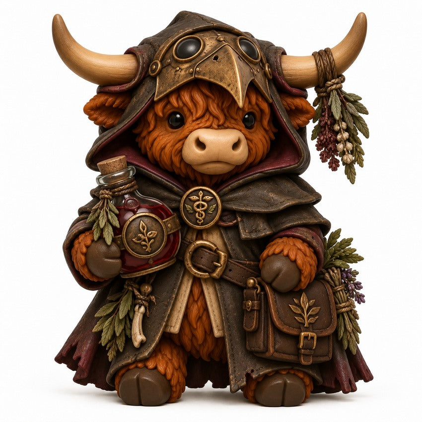Illustration of the intended The Plague Keeper Highland cow design
