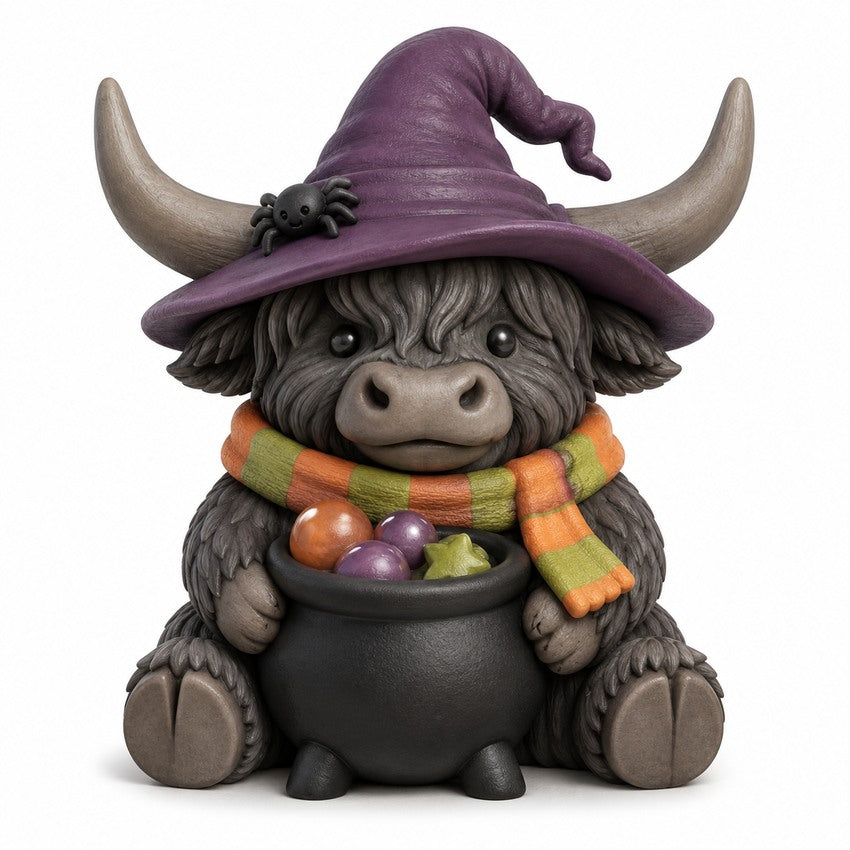 Illustration of the intended Witch's Brew Highland cow design