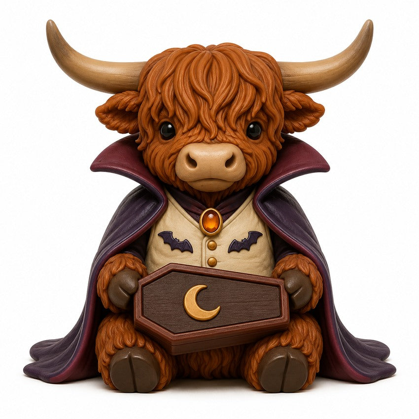 Illustration of the intended Count Moo-cifer Highland cow design