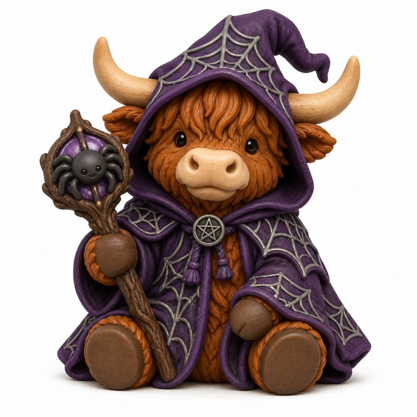 Illustration of the intended Webspell Sorcerer Highland cow design