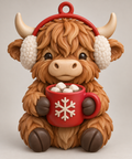 Illustration of the intended Cocoa Cup Ornament Highland cow design