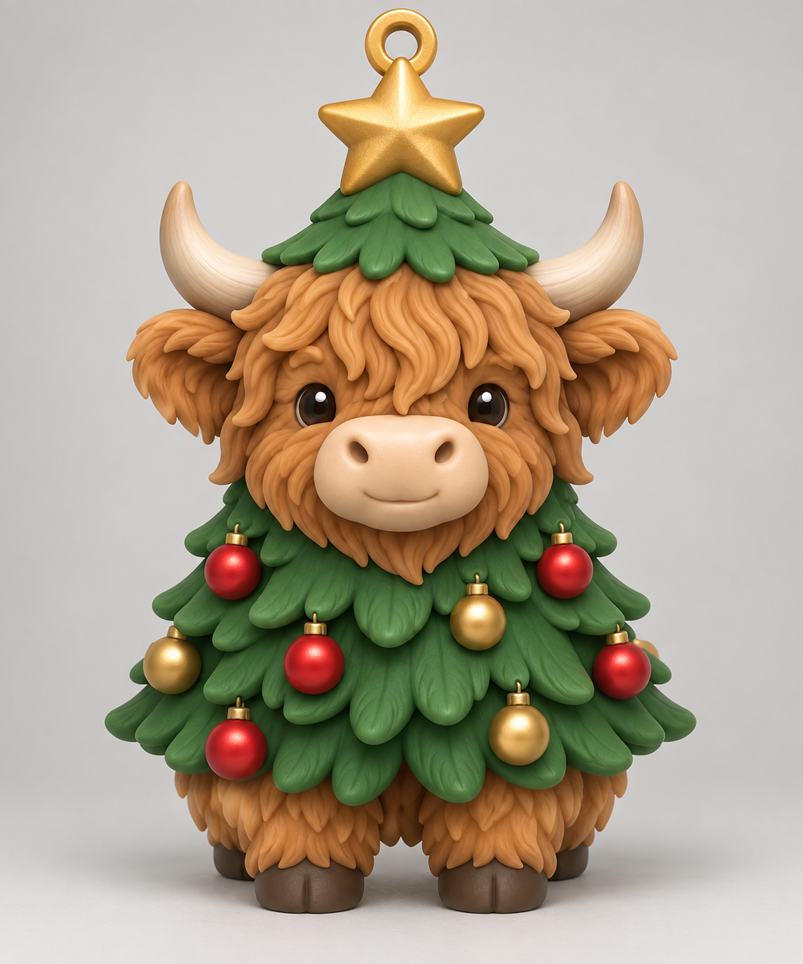 Illustration of the intended Christmas Tree Ornament Highland cow design