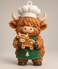 Illustration of the intended Gingerbread Baker Ornament Highland cow design