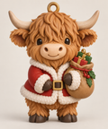 Illustration of the intended Christmas Gift Sack Ornament Highland cow design