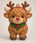 Illustration of the intended Reindeer Cow Ornament Highland cow design