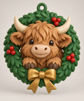 Illustration of the intended Christmas Wreath Ornament Highland cow design