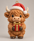 Illustration of the intended Santa Gift Ornament Highland cow design