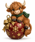 Illustration of the intended Bauble Belle Ornament Highland cow design