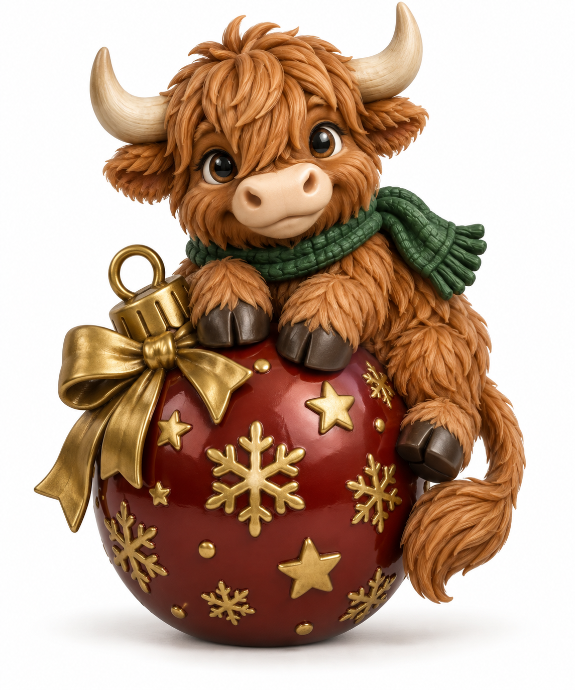 Illustration of the intended Bauble Belle Ornament Highland cow design