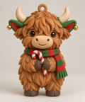 Illustration of the intended Elf Scarf Ornament Highland cow design
