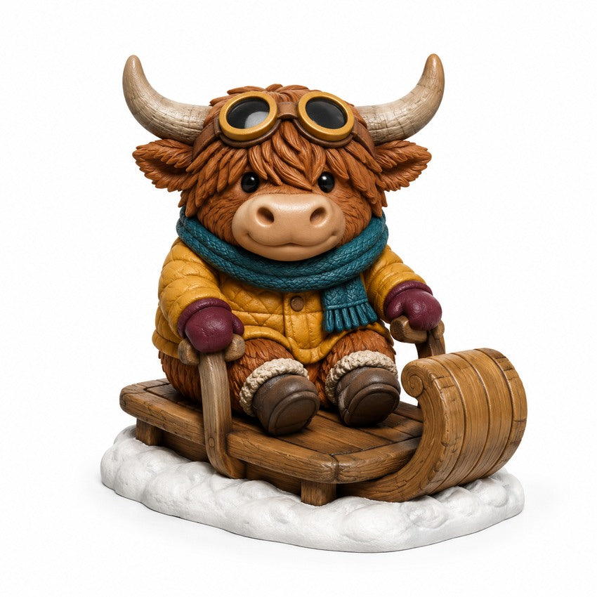 Illustration of the intended Toboggan Trail Cow Highland cow design