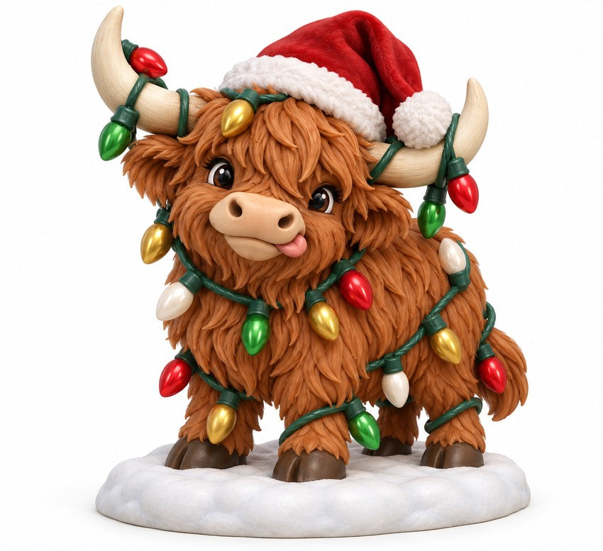 Illustration of the intended Tanglehoof Lights Highland cow design