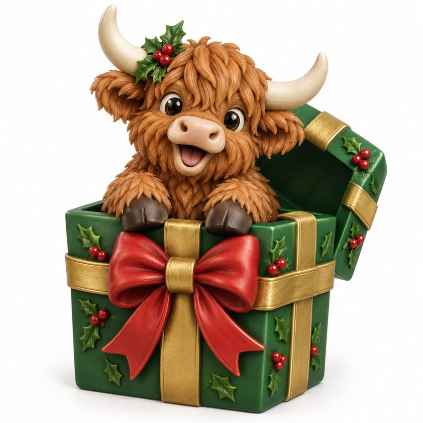 Illustration of the intended Gift Box Surprise Highland cow design