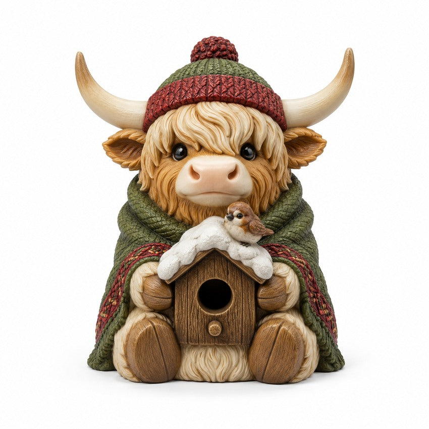 Illustration of the intended Snowy Cottage Keeper Highland cow design