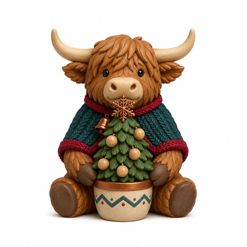Illustration of the intended Evergreen Hug Highland cow design