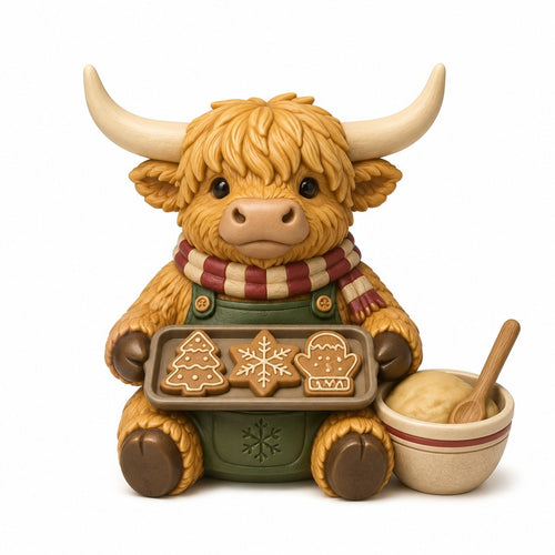 Illustration of the intended Cookie Baker Highland cow design