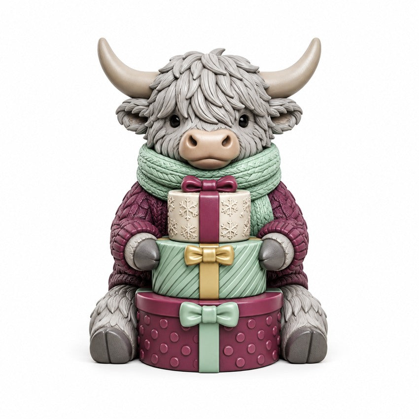 Illustration of the intended Gift Stack Guardian Highland cow design